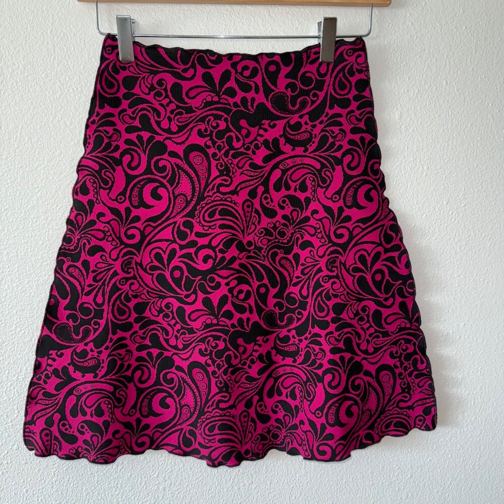 Haystacks Deep Pink and Black Paisley Scalloped A-Line Skirt Size XS - Picture 3 of 5